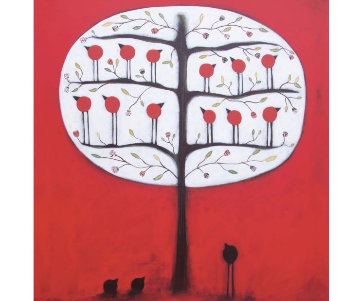 Card - Red & Black Bird Tree by Jody Pratt