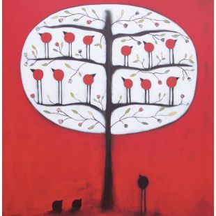Card - Red & Black Bird Tree by Jody Pratt