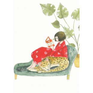 Card - Girl Reading With A Leopard by Michelle Pleasance