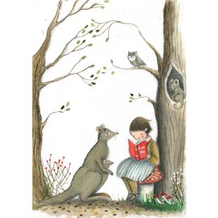 Card - Girl Reading With A Kangaroo by Michelle Pleasance