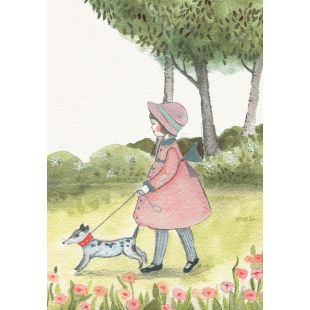 Card - Girl Walking a Dog by Michelle Pleasance