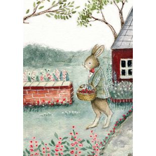 Card - Bunny Strawberry Picking by Michelle Pleasance