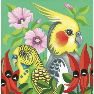 Card - Budgie and Cockatiel by Sandra Kendell