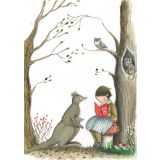 Card - Girl Reading With A Kangaroo by Michelle Pleasance